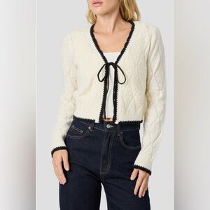 Lush Contrast Trim Tie Front Cardigan
in Ivory Black